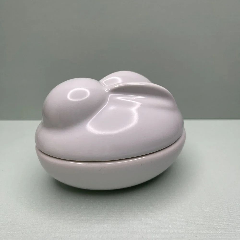 Pottery Barn Bunny Rabbit Bowl Candy‎ Dish Lid White Trinket Box Spring Easter